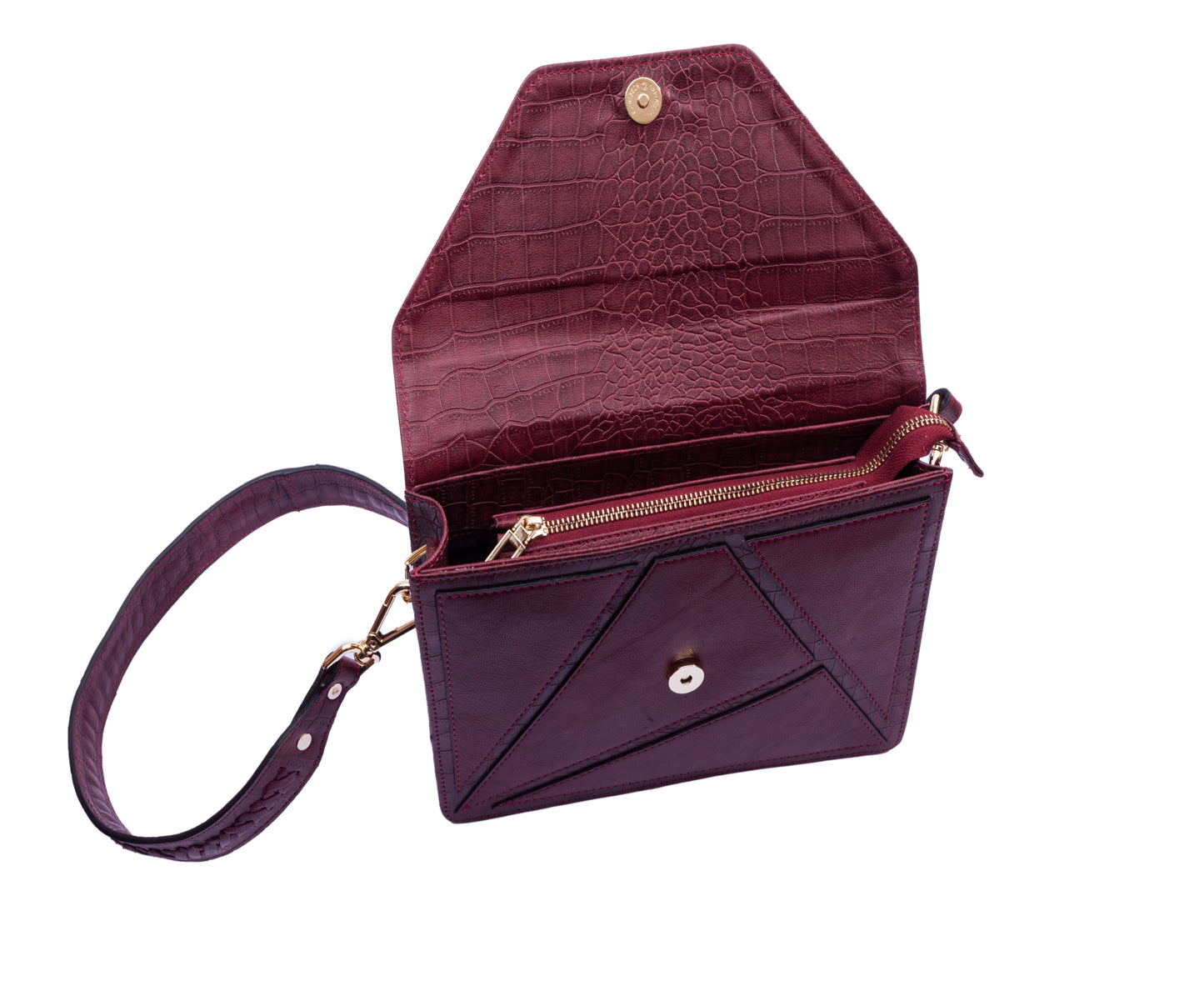 Maroon Envelope Style Leather Bag with Viscose lining