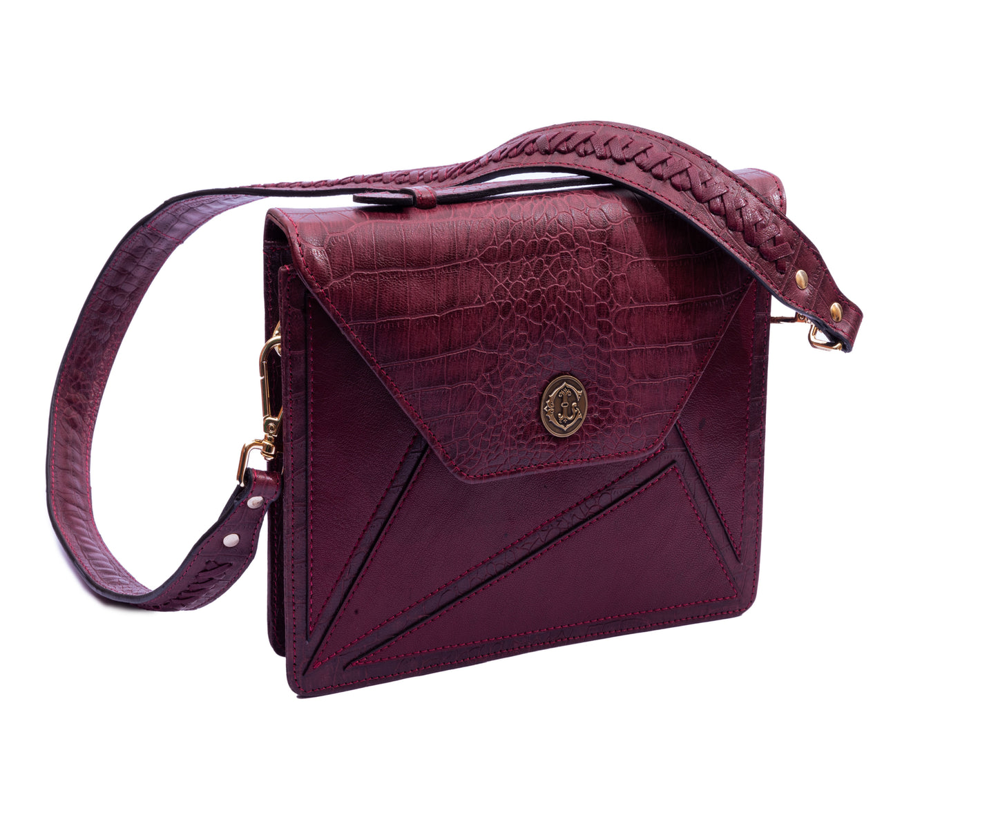 Maroon Envelope Style Leather Bag with Viscose lining