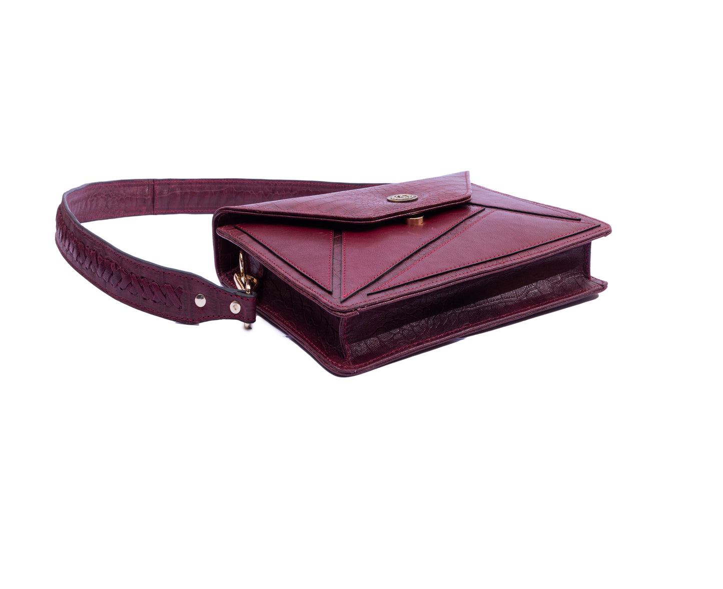 Maroon Envelope Style Leather Bag with Viscose lining