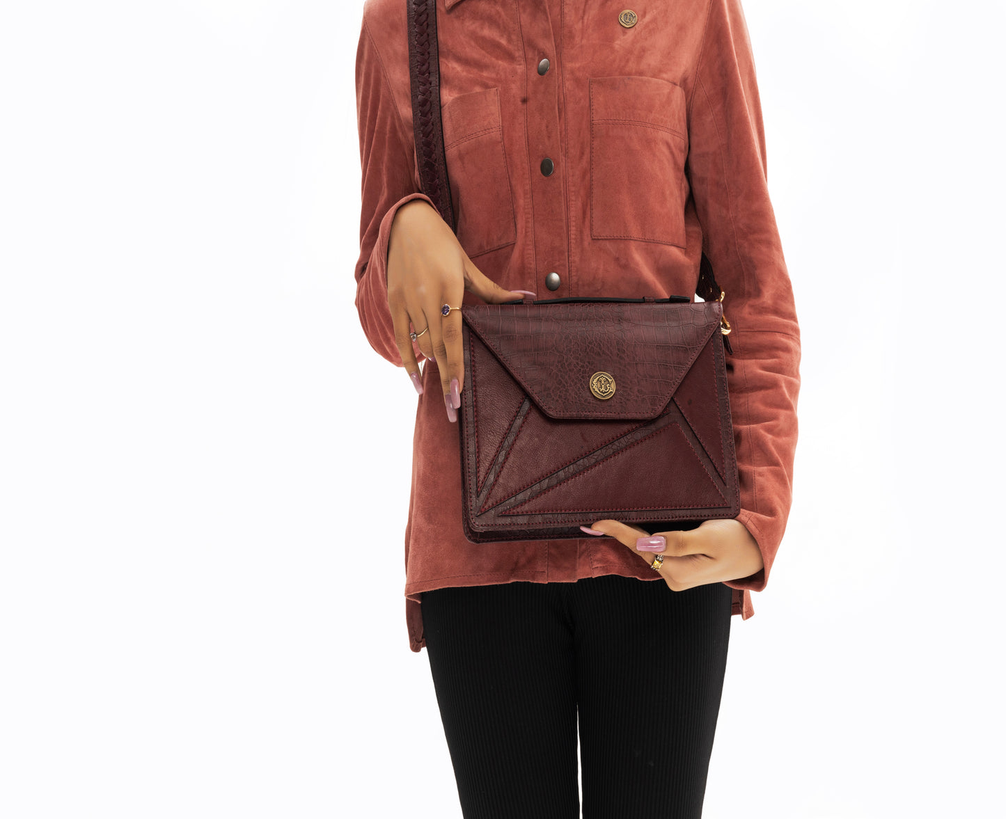 Maroon Envelope Style Leather Bag with Viscose lining