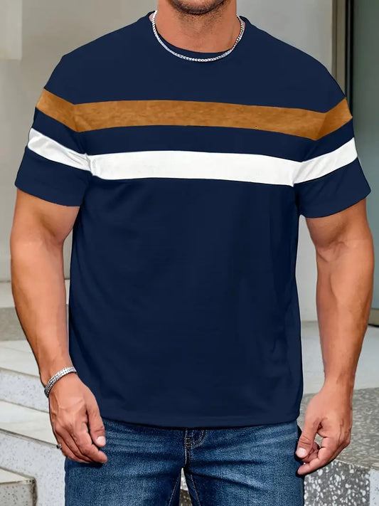 Men's Summer Casual Striped Polyester T-Shirt