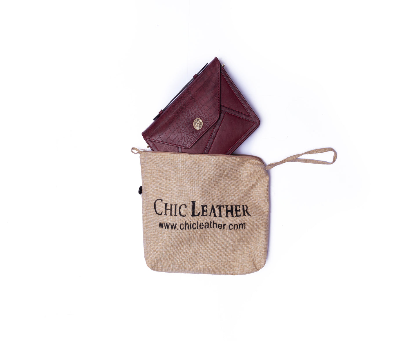 Maroon Envelope Style Leather Bag with Viscose lining