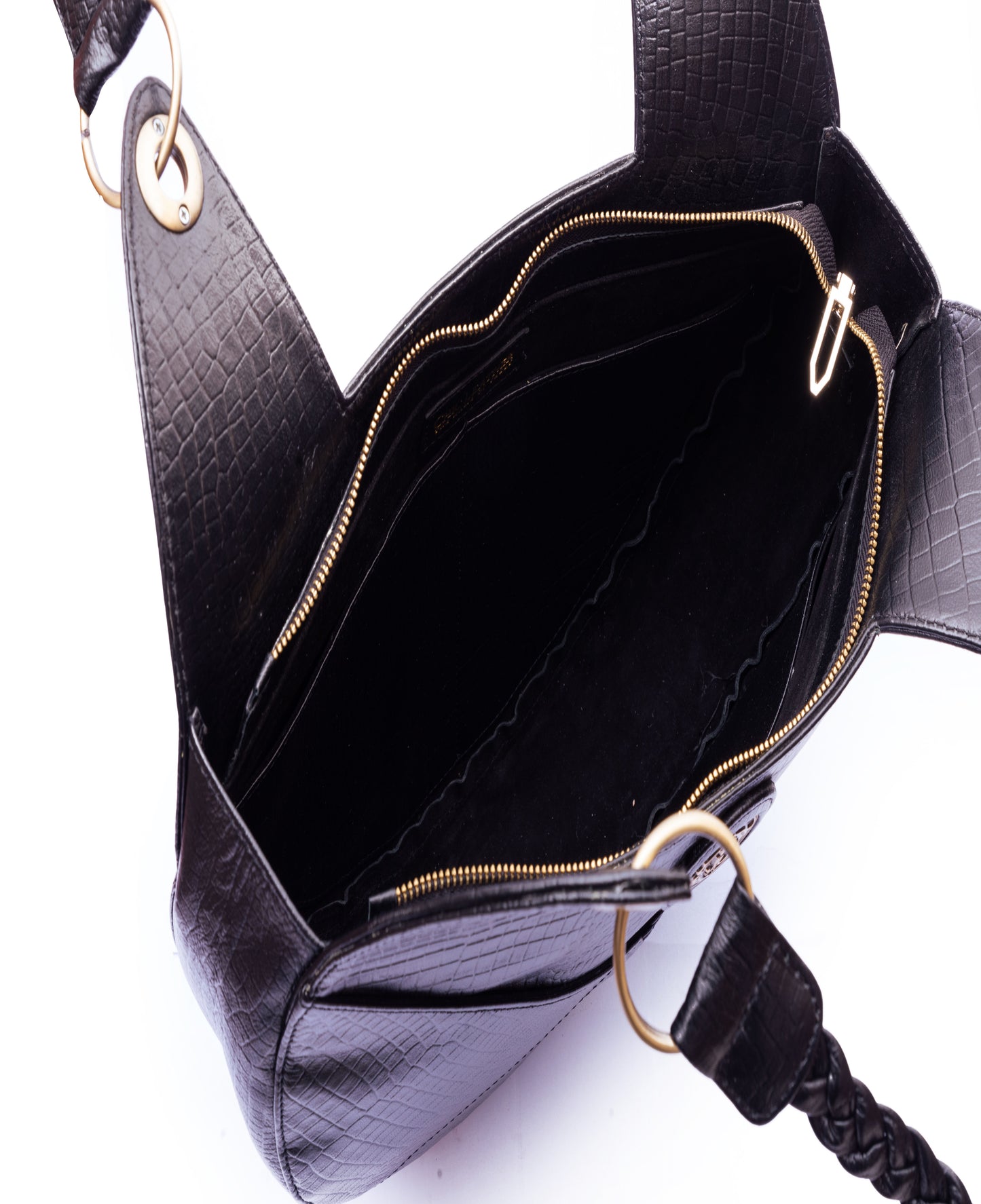 Black Leather Round Bag with Suede lining