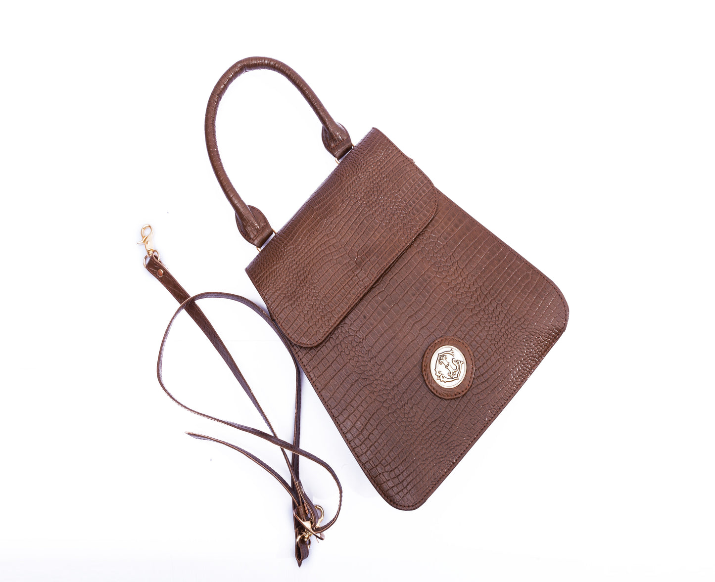 Brown Leather Crocodile Bag with Suede lining