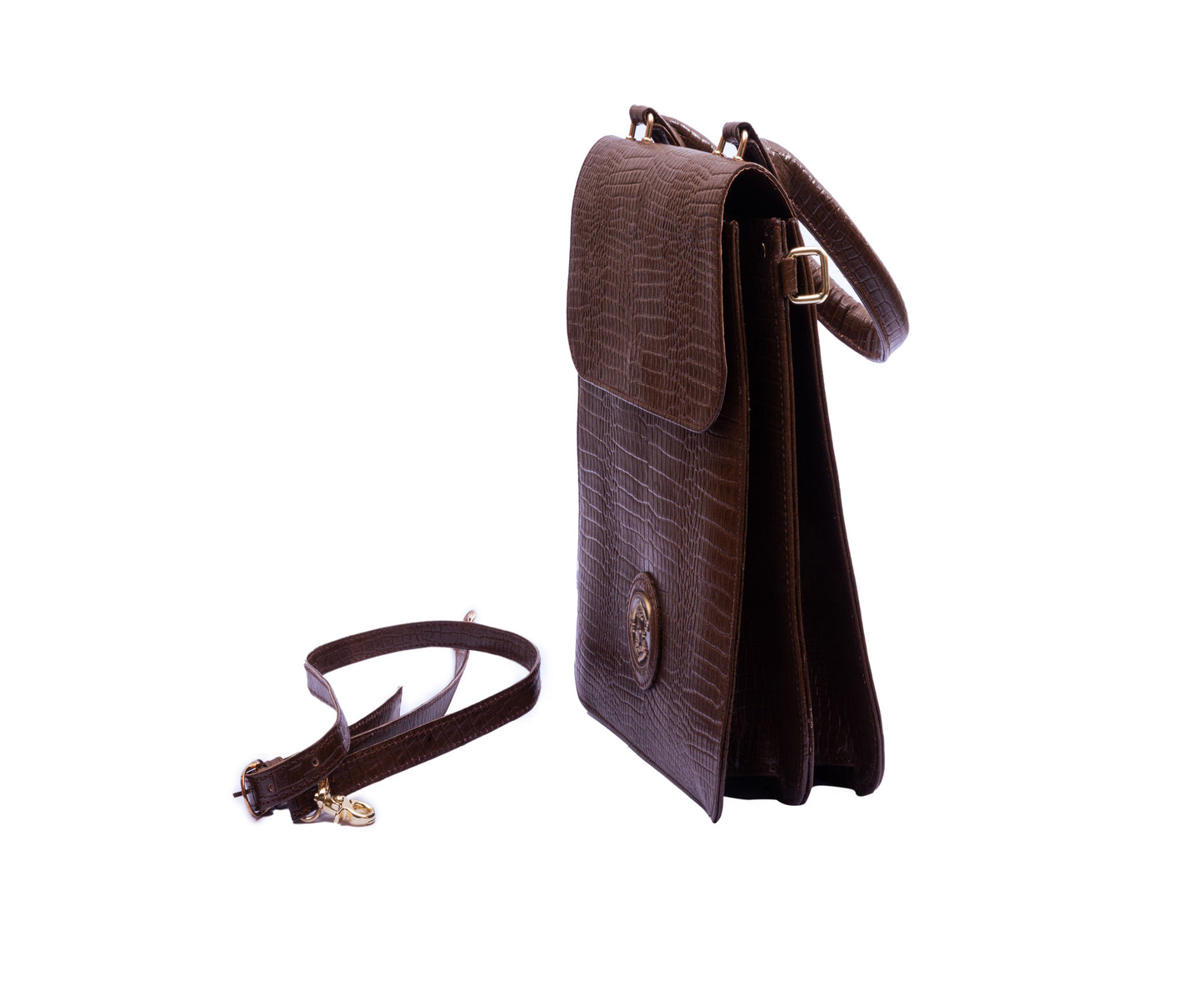Brown Leather Crocodile Bag with Suede lining