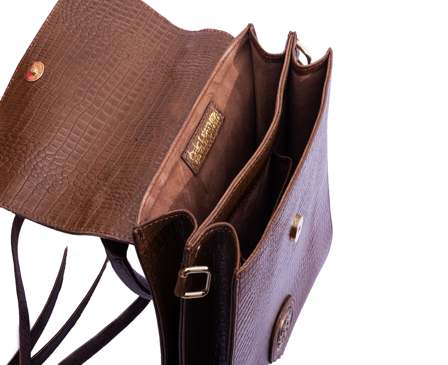 Brown Leather Crocodile Bag with Suede lining