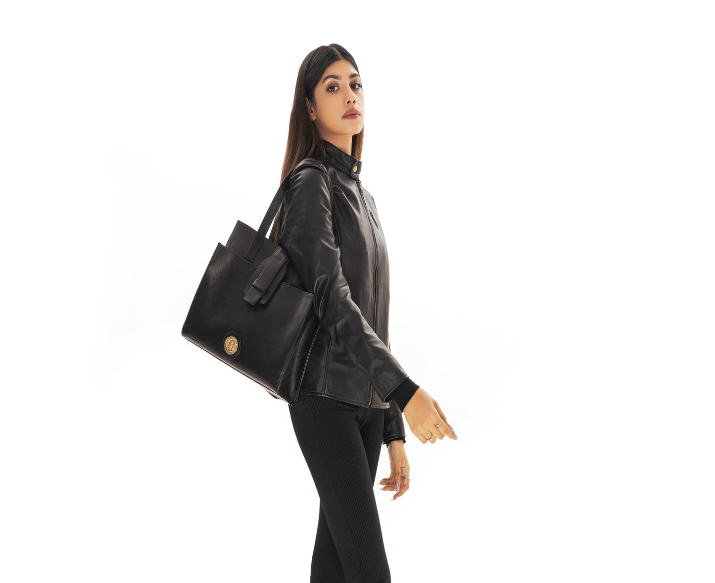 Black Leather Big Bag with Suede lining