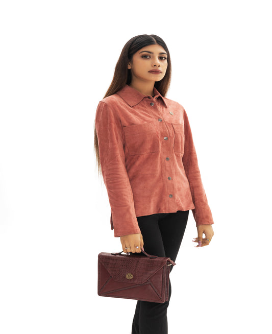 Maroon Envelope Style Leather Bag with Viscose lining